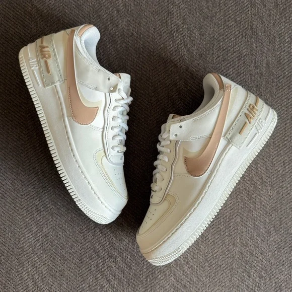 NIKE Women’s Air Force 1 Low Shadow Fossil Sail Light Bone Sneakers - Picture 2 of 7